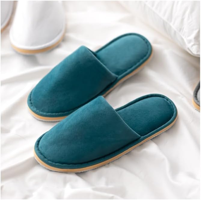 Non-Slip Disposable Slippers - 2-6 Pairs, Washable Velvet Closed Toe for Guests, Hotel & Spa
