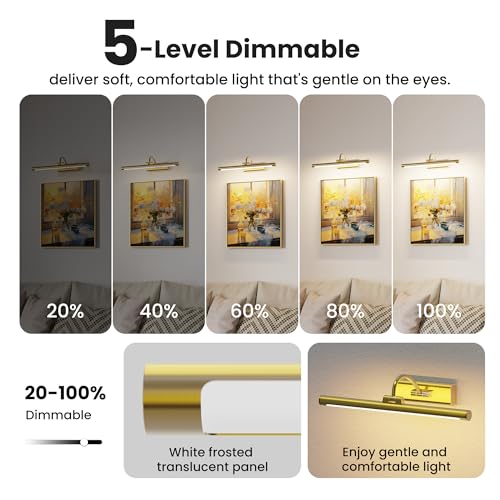 Brass 16-Inch Rechargeable Picture Light - Wireless Art Display Lighting with Remote