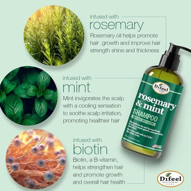 Difeel Rosemary Mint Strengthening Shampoo with Biotin 33.8 oz. - Made with Natural Rosemary Oil for Hair Growth