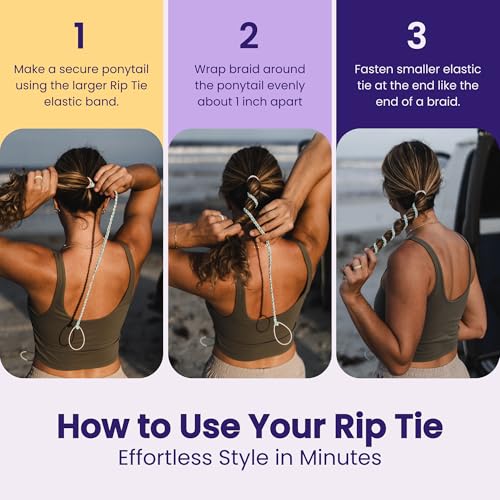 Rip Tie Regular Soft Tangle-Free Nylon Hair Ties - 3 Pack Multicolor, As Seen on Shark Tank