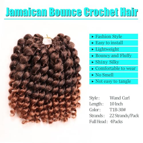 Jamaican Bounce Crochet Hair 4Packs 10 Inch Wand Curl for Black Women - T1B-30# Variation of THIS listing