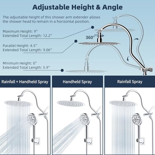 Rainfall Shower Head and Handheld Combo - 10 Inch Chrome Finish, cUPC Certified