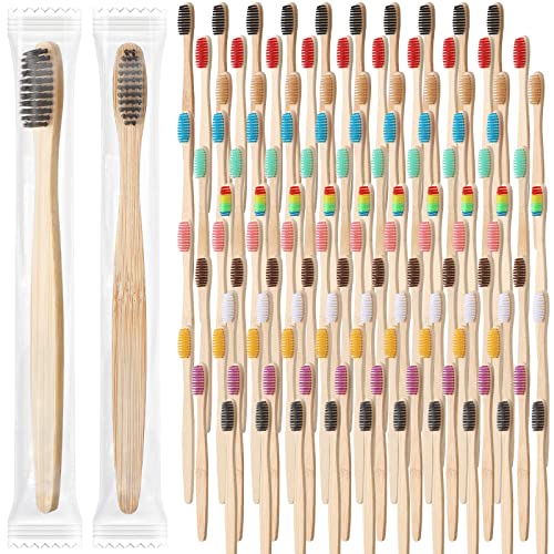 120 Pcs Soft Bristle Bamboo Toothbrushes Bulk - Multicolor, Individually Wrapped, Travel-Friendly - Variation of THIS listing 120
