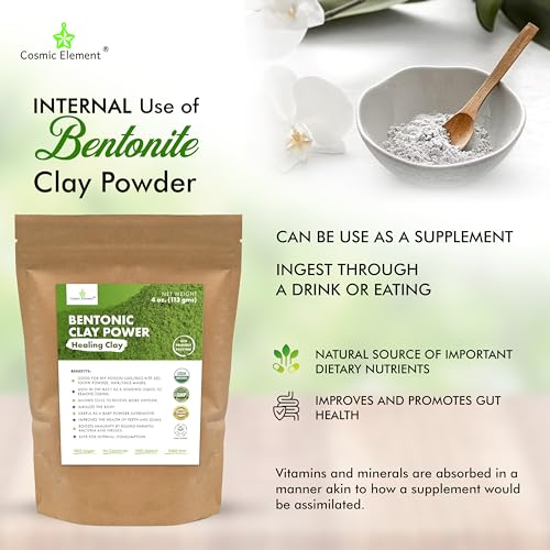 Calcium Bentonite Clay Powder for Skin & Body Detox - Food Grade, Vegan, 4 oz
