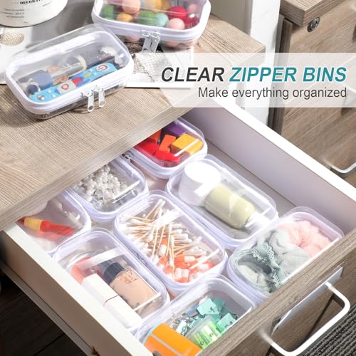 Sanwuta 10 Pcs XS Clear Hard Zipper Case Organizer Set with Labels