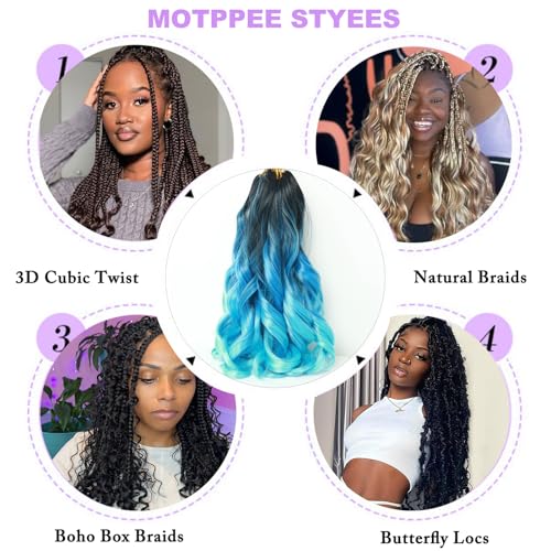 Paraglame 8-Pack Ombre Blue French Curly Braiding Hair 12 Inch Synthetic Bouncy Hair