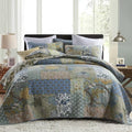 King Size Cotton Comforter Set - Sage Patchwork Reversible Bedding with 2 Pillow Shams, 96x108 Inches