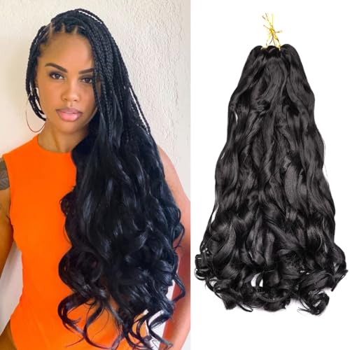 Pre Stretched Braiding Hair 20 Inch Loose Wave Crochet Extensions 8 Packs - Big Curly Bouncy Synthetic 1B