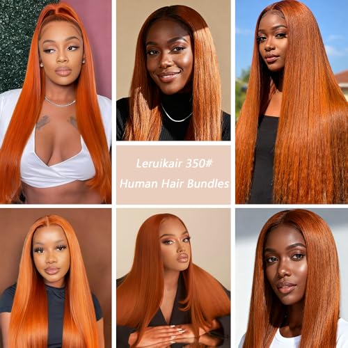 Orange 350# Straight Wave Human Hair Bundles - 18 Inch Brazilian Virgin Hair, 3 Pack