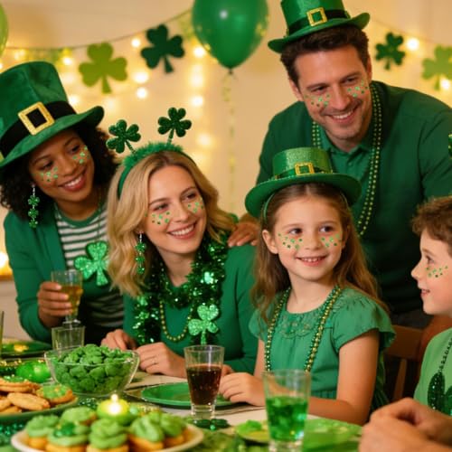 Mysense St Patricks Day Accessories,Shamrock Dangle Earrings,6PCS Glitter Freckles Temporary Tattoos Face Stickers,Irish Festival Green Accessories for Saint Patrick¡¯s Day Outfit Women Girls
