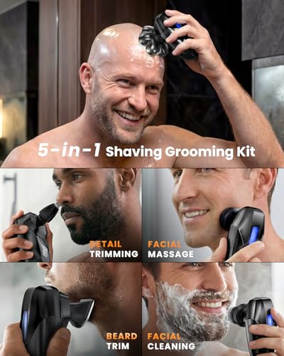 Head Shaver for Bald Men 5-in-1 Electric Grooming Kit Waterproof Rechargeable Black - Classic Black