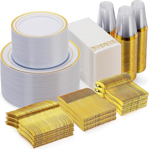 Gold Disposable Dinnerware Set for 100 Guests - 700 Pieces