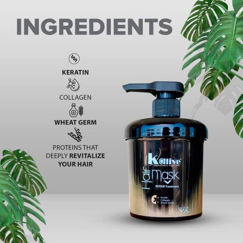 KALIVE Hair Mask 16 oz Deep Repair & Moisturizing Treatment for Damaged Hair