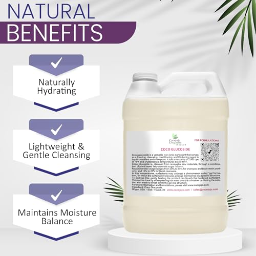 Cocojojo Coco Glucoside Natural Surfactant - Surfactants for Soap Making DIY Shower Gel, Skin Care, Body and Face Wash, Plant Derived, Natural - 1 Gallon (Pack of 1)