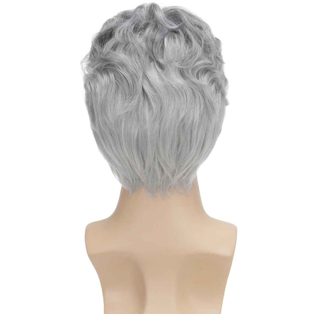 Daiaces Mens Short Grey Wig Natural Curly Gray Wig for Men Realistic Hair Replacement Handsome Male for Party Costumes Use