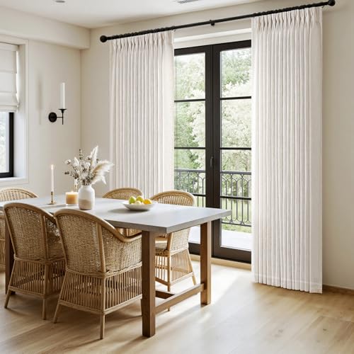 MIULEE 102-Inch Natural Linen Curtains 2 Panels, Thick Pleated Drapes, 40"W x 102"L