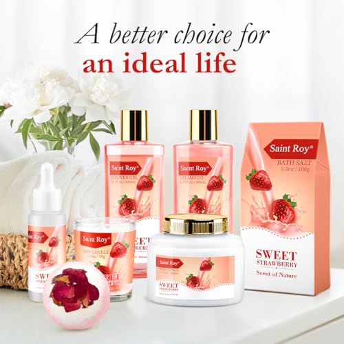 Strawberry Spa Gift Basket Set for Women - Bath & Body Care Kit