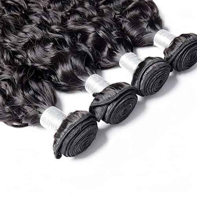 Brazilian Water Wave 5Bundles(50g/bundle) with 4x4 Lace Closure Wet and Wavy Bundles with Closure Deep Curly Bundles Human Hair Bundles with Closure (16/16/16/16/16+16)