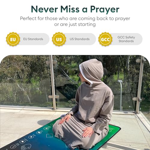 Blue Interactive Prayer Mat for Adults - Quran Surahs & Dua Learning, Touch Keys, Speaker, Padded Muslim Rug