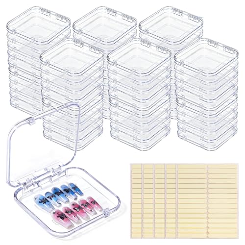 Clear 64 Pcs Acrylic Nail Storage Boxes with Double-Sided Tape - Raisetip