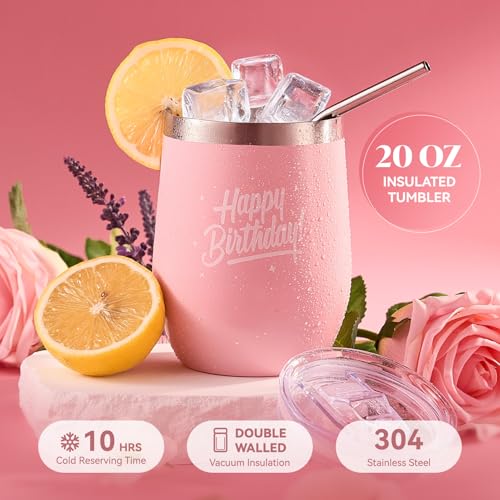 Briney 11Pcs Birthday Gift Baskets for Women, Pink Gift Basket Set, Birthday Themed Present Self Care Spa Bath Set Get Well Soon Package for Mom Wife Sister Friend, Pink