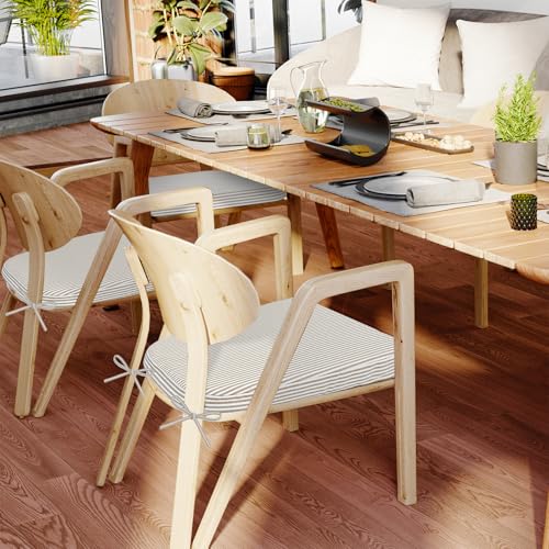 Set of 4 Chair Cushions for Dining Chairs - Natural Sand Pinstripe, 17x16x2 in