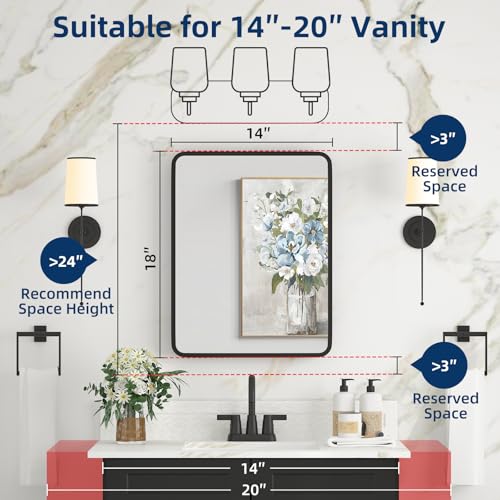 YTSMIR Black 14x18 Inch Bathroom Medicine Cabinet with Mirror – Wall Mount/Recessed Metal Framed Storage