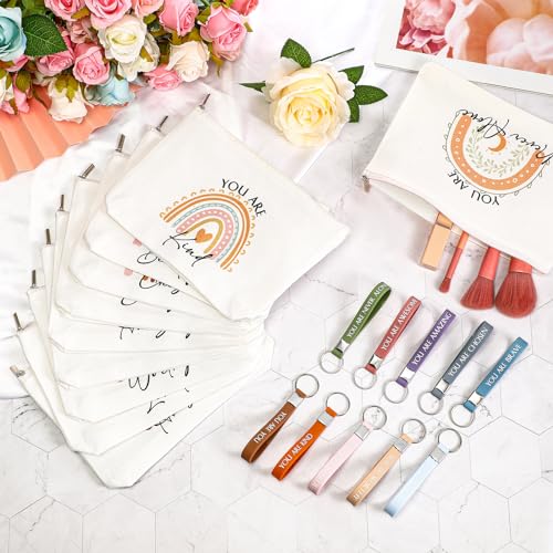 Inspirational Gift Set with 30 Rainbow Cosmetic Bags & Silicone Keychains for Women