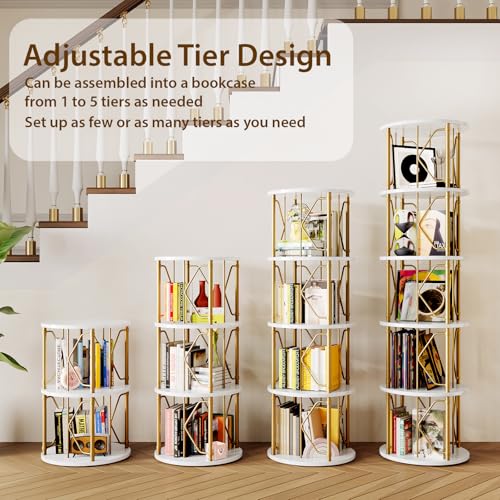 Gold & White 5-Tier Rotating Bookshelf Tower - 62.5 Inches High