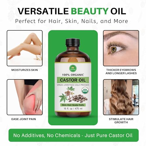 Organic Castor Oil for Hair & Skin - 16oz Moisturizer & Growth Serum
