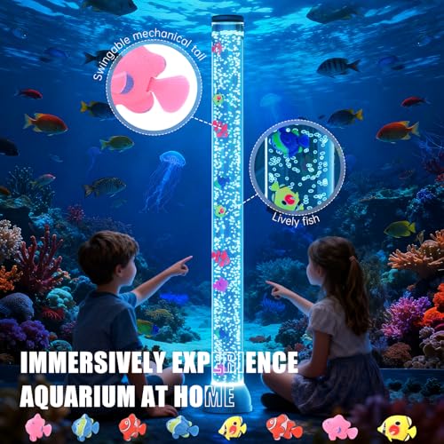 Large 4FT Sensory Bubble Tube Fish Lamp with Remote, 16 Colors & 8 Floating Fishes