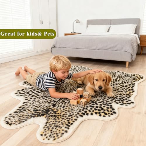 Seek4comfortable Leopard Print Rug 6.8x5.2 ft Faux Cheetah Animal Carpet