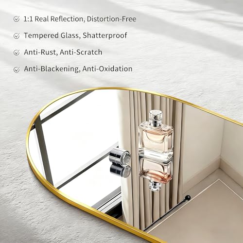CIRCUMI 20x48 Inch Gold Arched Wall Mirror with Frame for Bathroom & Living Room