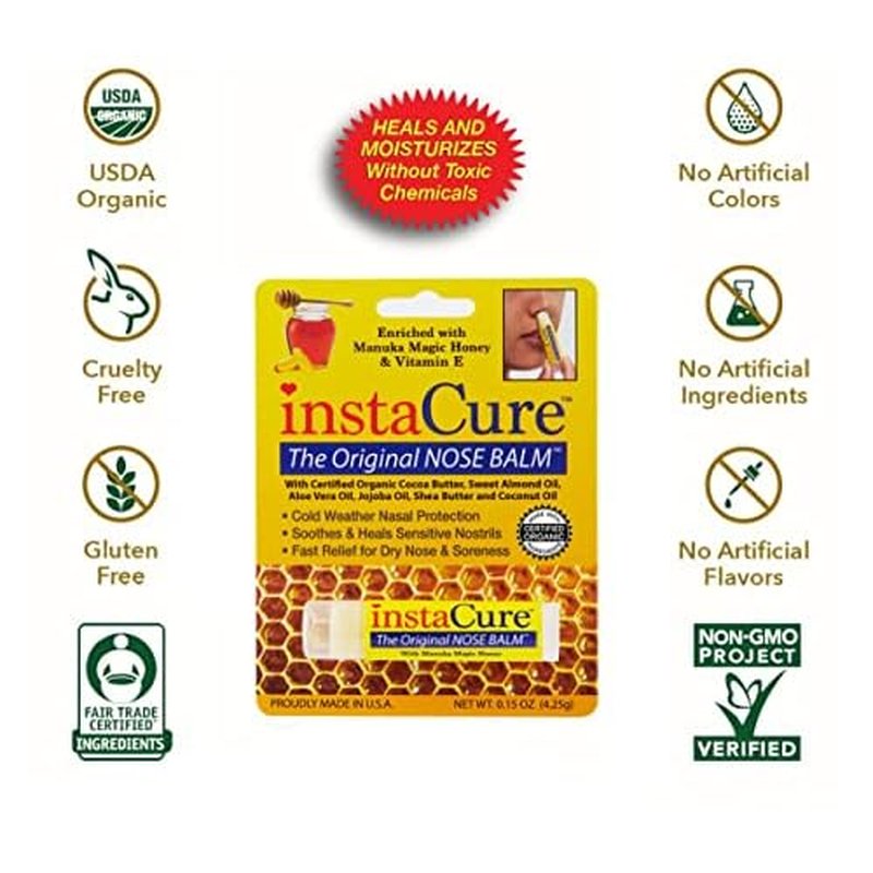 Insta Cure Manuka Honey Magic Lip Balm, Certified Organic Ingredients, Ultra-Moisturizing, Quickly Clears Skin Irritations, Hydration Stick for Damaged Lips