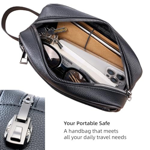 KAIDUCHKDC Black Anti-Theft Lock PU Leather Toiletry Bag for Travel