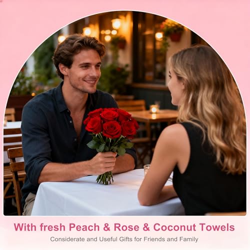 Moist Cotton Towel Bulk Moist Towelettes Individually Wrapped 8.7" x 8.7",White Towel Services,Refreshment Pre Moistened Towels Peach,Rose and Coconut for Sport Party Spa(Pack of 150)