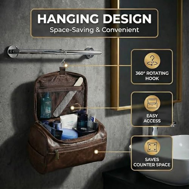 Men¡¯s Hanging Toiletry Bag, Large Capacity Travel Dopp Kit Organizer for Business Trip ? Waterproof Shaving Bag Multi-Compartment Storage for Grooming Essentials, Bathroom & Gym (Coffee)