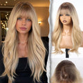 Rooted Honey Blonde Wig with Bangs - 24 inch Wavy Voluminous High Crown Style for Women, Realistic Scalp, Easy Shake & Wear, SHINEDIARY