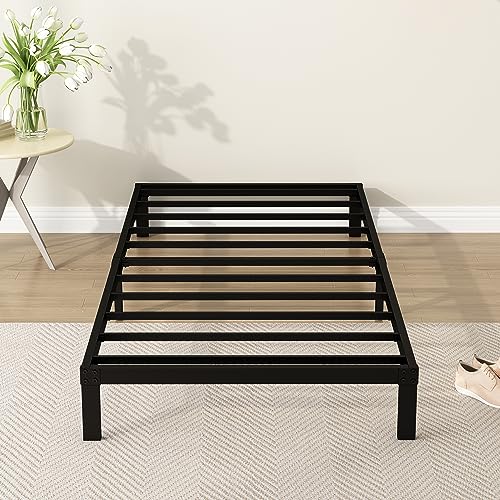 DiaOutro Narrow Twin Bed Frame 9 Inch Low Profile Metal Platform Bed - Black, 30x75