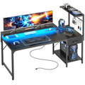 Gaming Desk with LED Lights & Power Outlets - 55.1 Inch Black Gaming Table