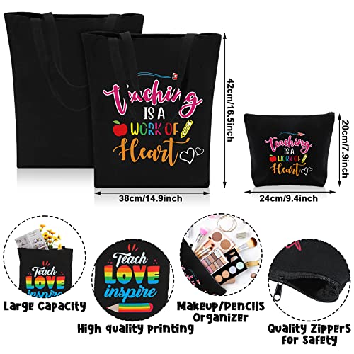Oudain 8 Pcs Teacher Appreciation Gifts for Women Graduation Gifts Canvas Tote Bag Cosmetic Toiletry Canvas Makeup Bags with Zipper for Teacher Birthday Farewell Parties