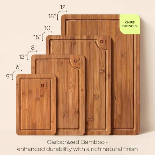 Brown 4-Piece Bamboo Cutting Board Set with Juice Grooves & Handles - Kitchen Prep & Serving