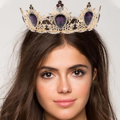 Purple Rhinestone Crown Tiara for Women - Elegant Party Headpiece