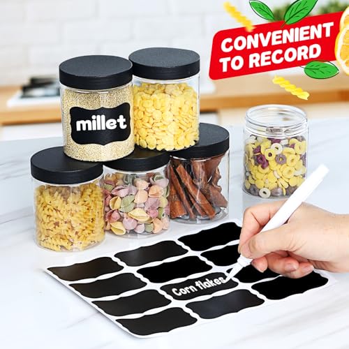 48 pcs 8 oz Plastic Jars with Black Screw-On Lids - Airtight Food Storage