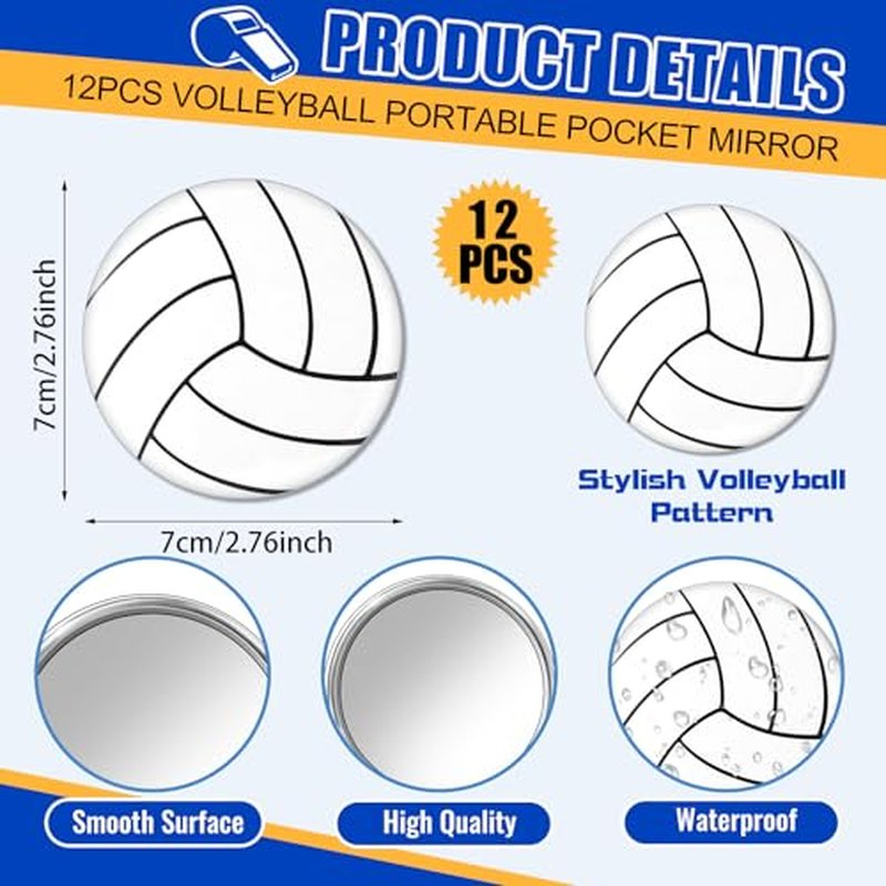 24 Pcs Volleyball Gifts for Teen Girls 12 Volleyball Makeup Bags with 12 Round Makeup Pocket Mirror, 7 x 4.7 x 2.4'' Volleyball Cosmetic Bag Sport Gifts for Women Players Fans (volleyball)