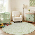 Sage Washable Area Rug 6x6 Vintage Floral Pattern for Living Room - Round 6' Sage Green