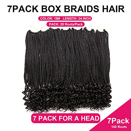 URNice 7 Pack 24 Inch Boho Goddess Box Braids Crochet Hair for Black Women - 1B#