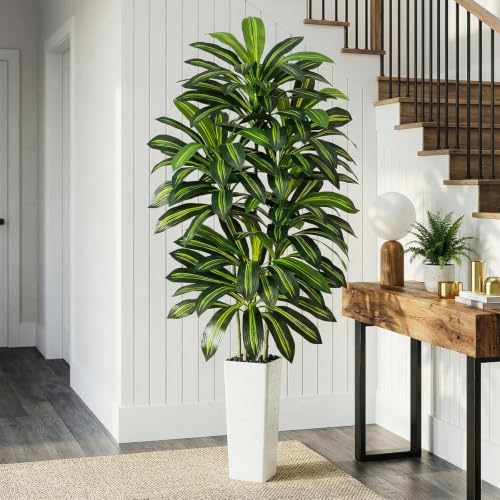 FSHOHI 7FT Artificial Dracaena Tree in White Planter - Indoor Faux Plant