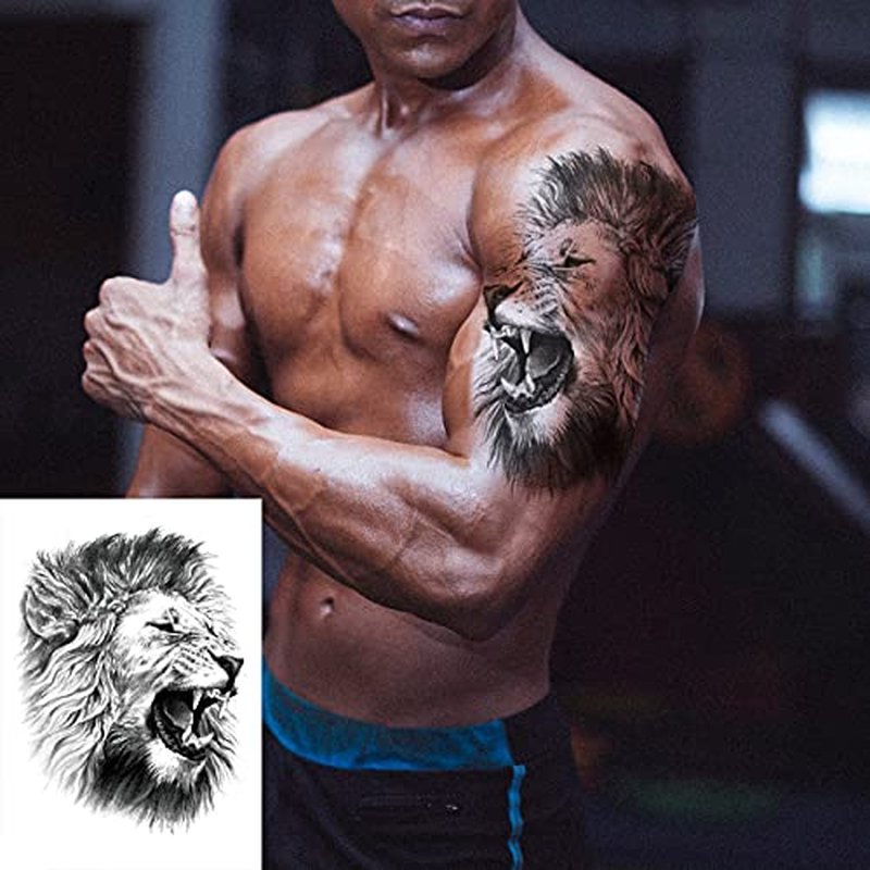 12 Sheets Arm Waterproof Temporary Tattoo Stickers Black Fierce Tiger Lion Wolf for Men Women Teens