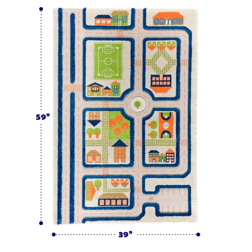 3D Play Rug Traffic Blue - Kids Playmat with Recessed Roads & Landscapes, 39x59 in